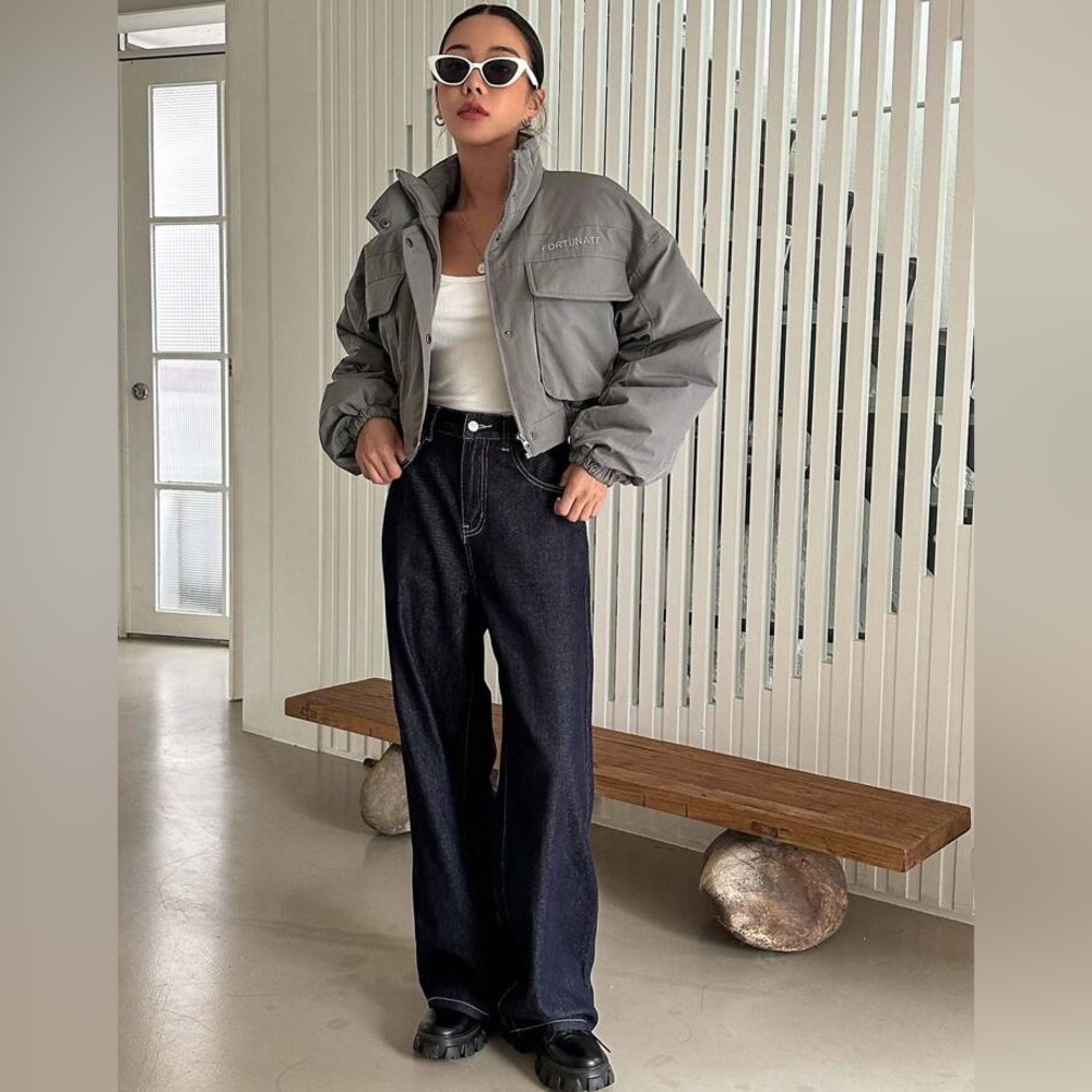 DAZY by SHEIN “Fortunate” Cropped Padded Bomber Jacket